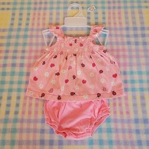 LITTLE LINDSEY 🐞 Sweet Vintage 2pc Pink|Black|White Lady Bug Floral Outfit 0-6M